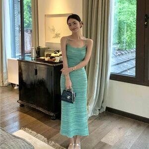Woven green top&skirt matching set